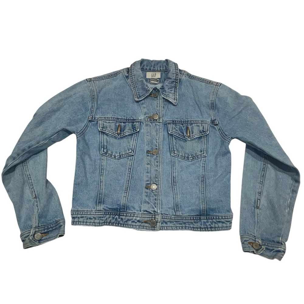 Gap Y2K Womens Denim Jacket Sz Medium Light Wash Slim Fit Button Front Blue READ